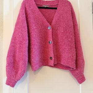 Women’s Pink Button-Front V‑Neck Cardigan Sweater